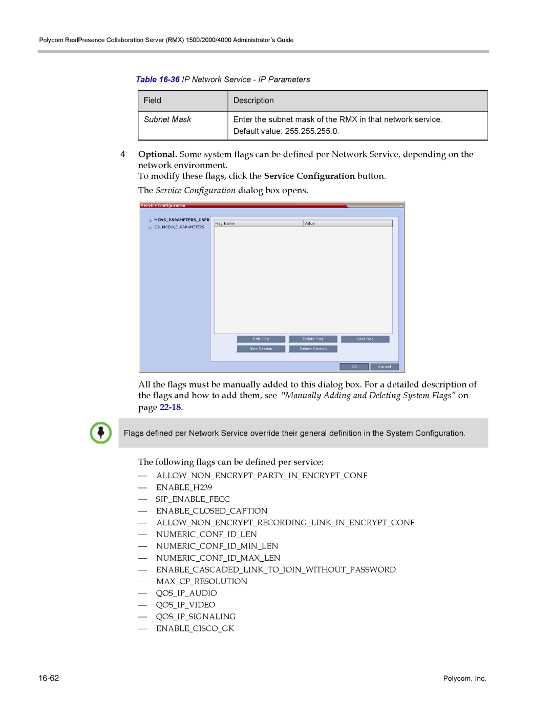 Polycom RMX 1500, DOC2702A manual Following flags can be defined per service 