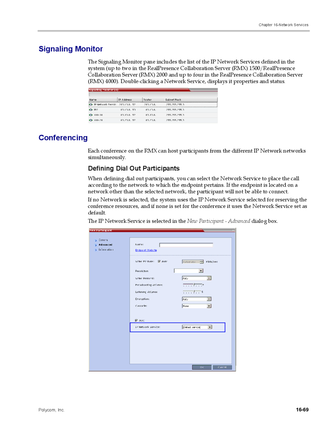 Polycom DOC2702A, RMX 1500 manual Signaling Monitor, Conferencing, Defining Dial Out Participants, 16-69 