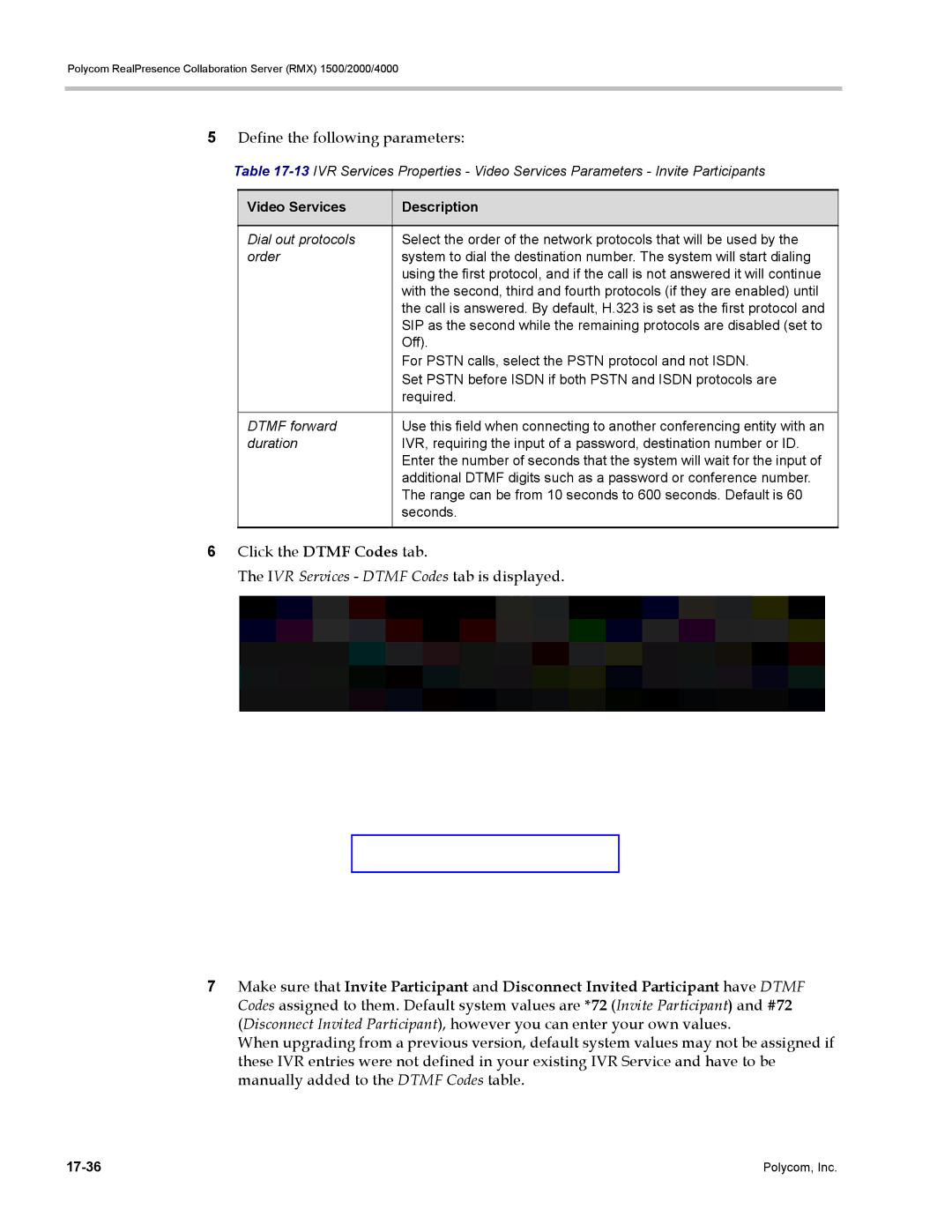 Polycom RMX 1500, DOC2702A manual Define the following parameters, IVR Services Dtmf Codes tab is displayed 