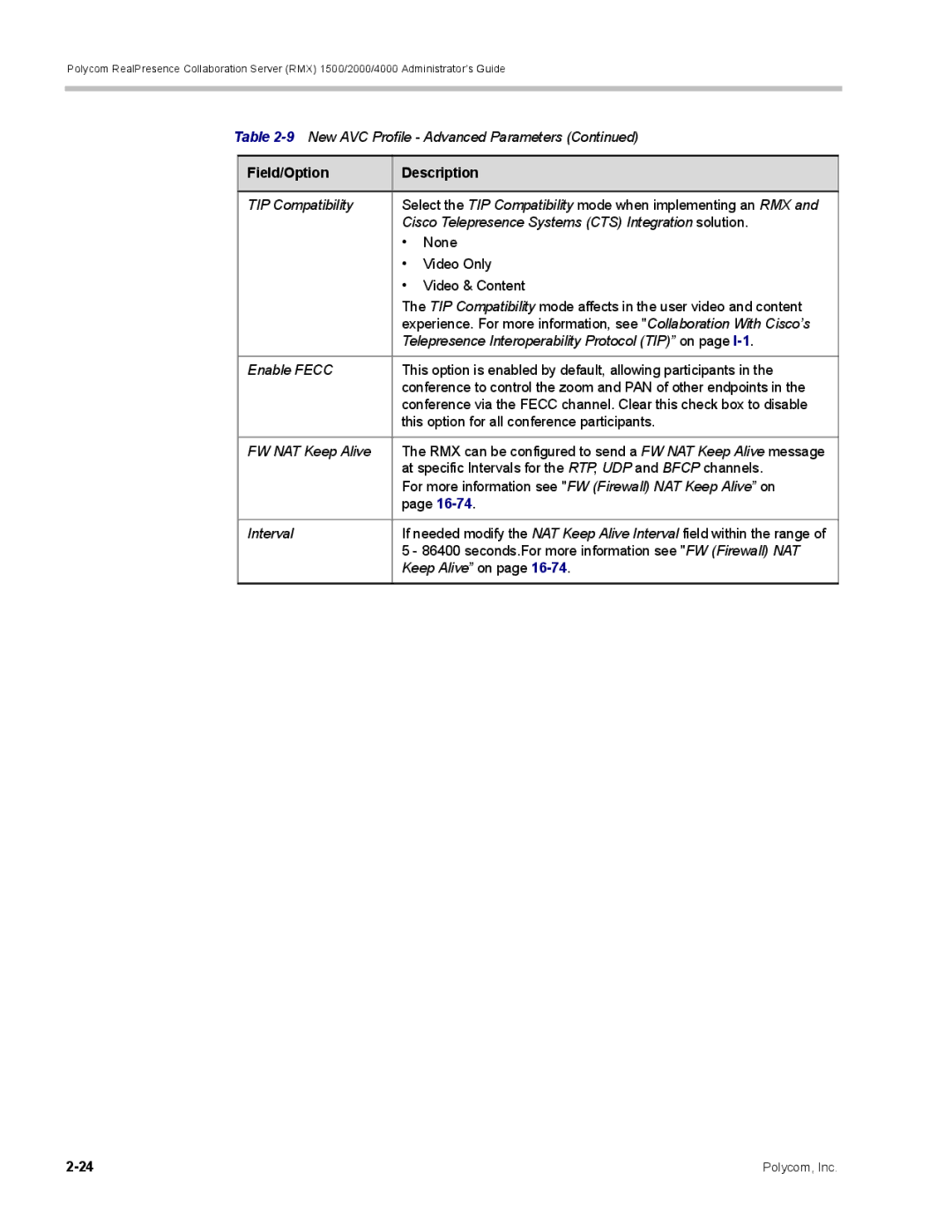 Polycom RMX 1500, DOC2702A manual Field/Option Description 