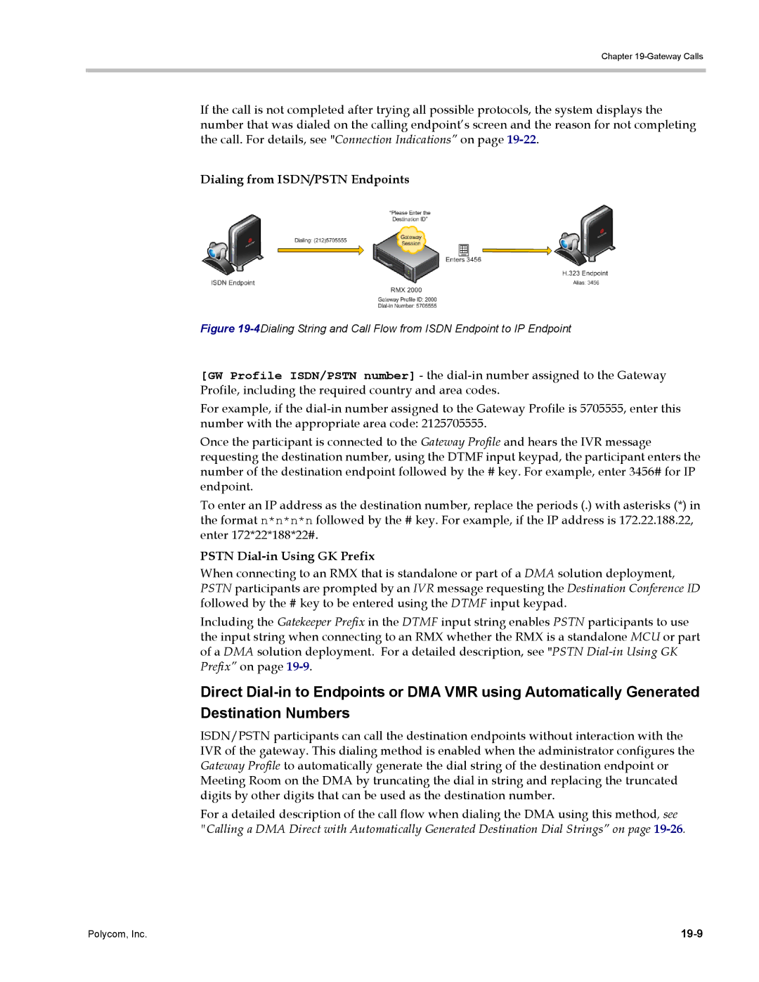 Polycom DOC2702A, RMX 1500 manual Dialing from ISDN/PSTN Endpoints, Pstn Dial-in Using GK Prefix, 19-9 