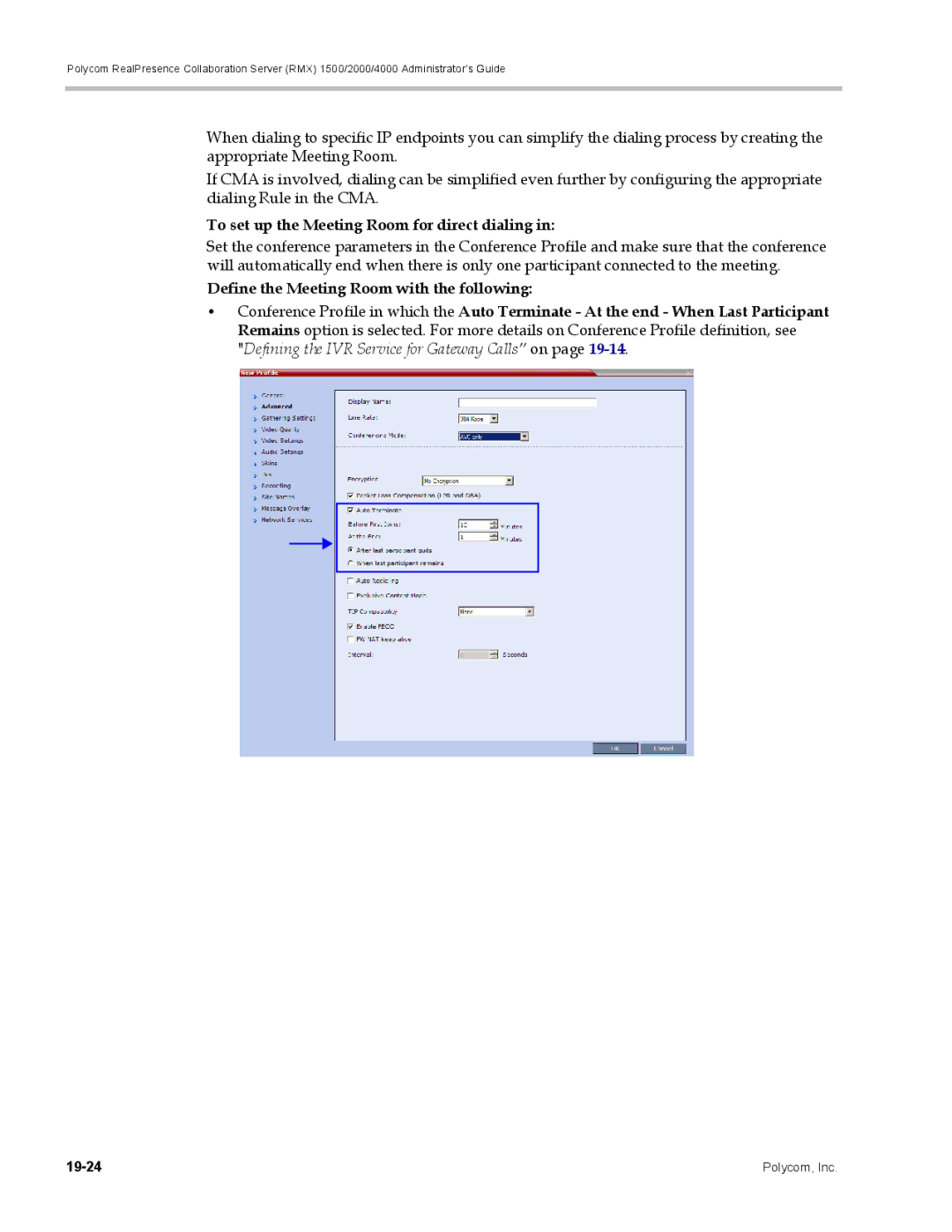 Polycom RMX 1500, DOC2702A manual To set up the Meeting Room for direct dialing, Define the Meeting Room with the following 