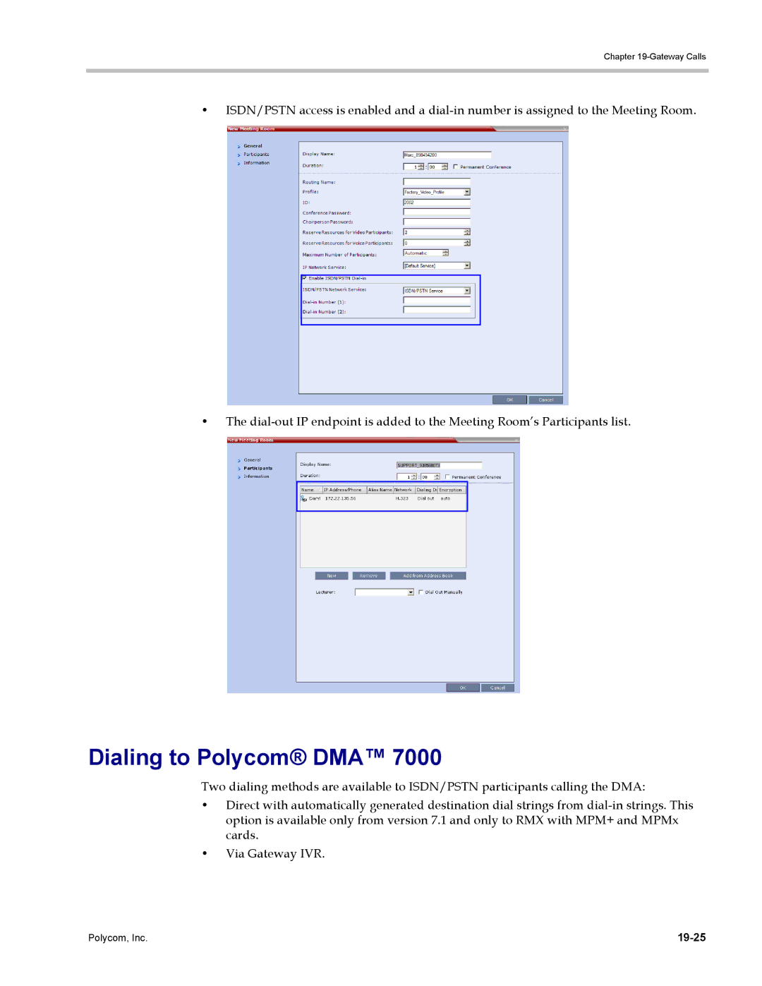 Polycom DOC2702A, RMX 1500 manual Dialing to Polycom DMA, 19-25 