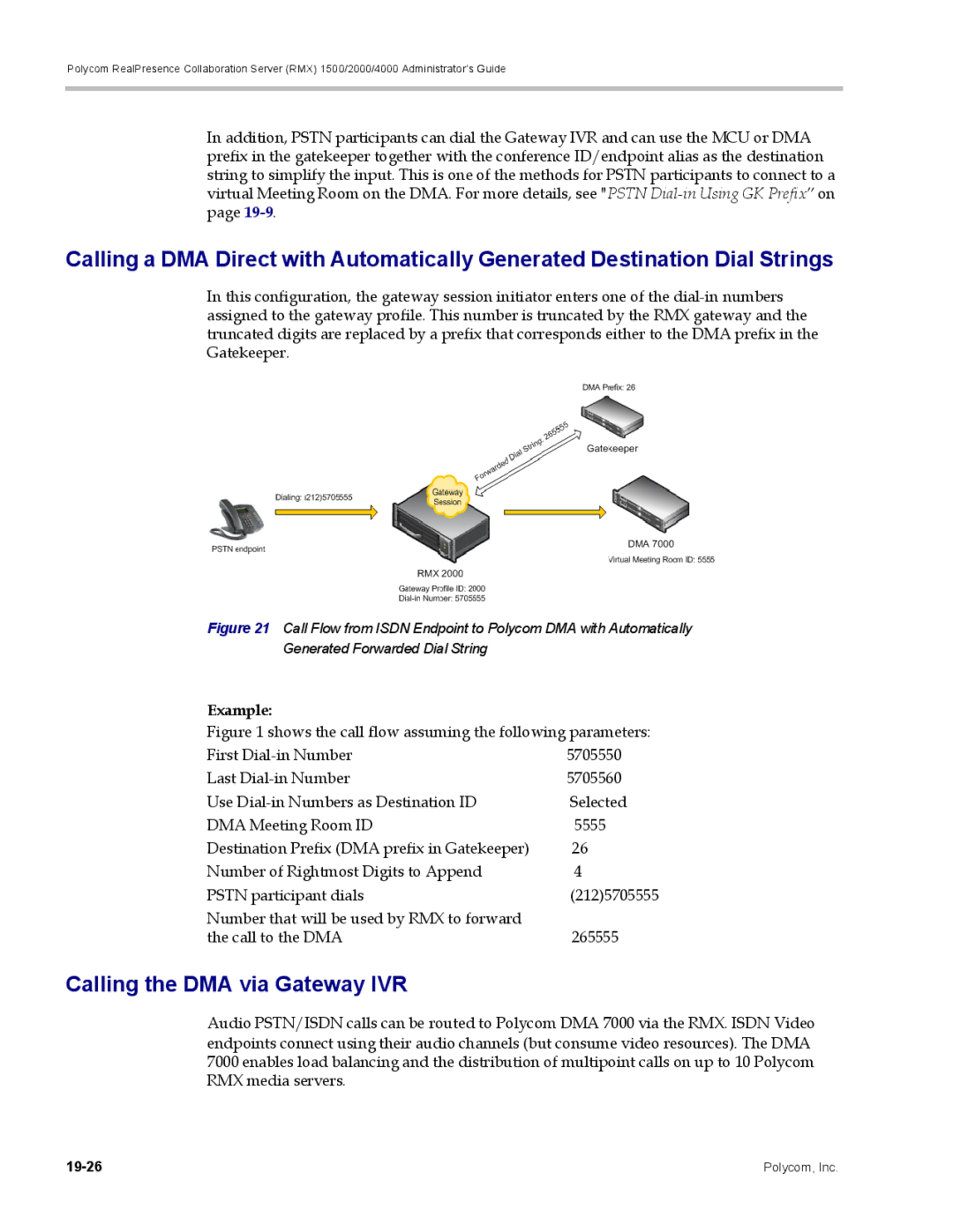 Polycom RMX 1500, DOC2702A manual Calling the DMA via Gateway IVR, Example 