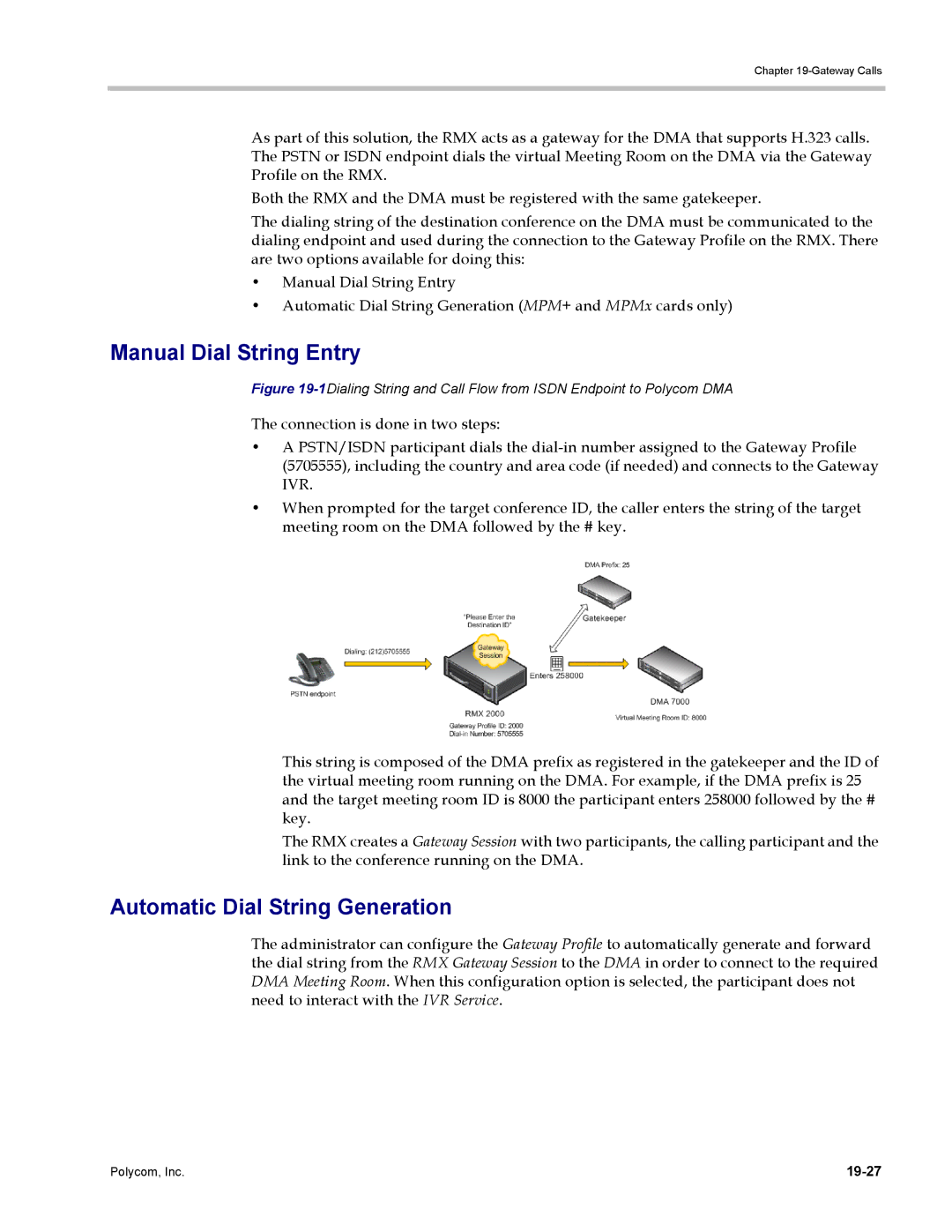 Polycom DOC2702A, RMX 1500 manual Manual Dial String Entry, Automatic Dial String Generation, 19-27 