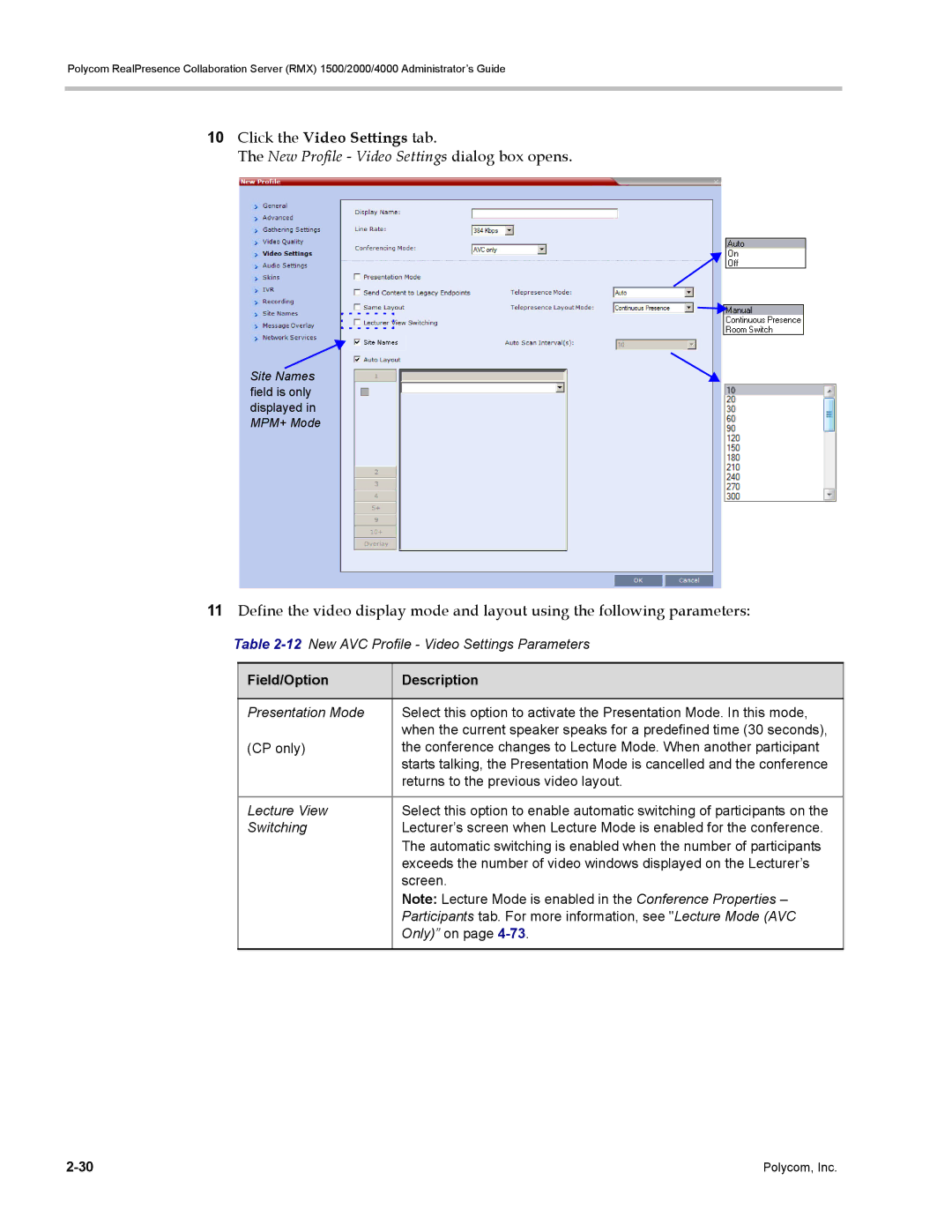 Polycom RMX 1500, DOC2702A manual Click the Video Settings tab, New Profile Video Settings dialog box opens 