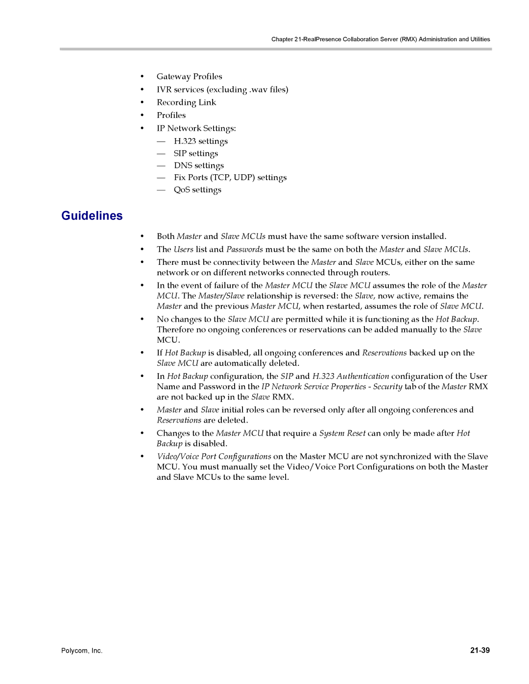 Polycom DOC2702A, RMX 1500 manual Guidelines, 21-39 