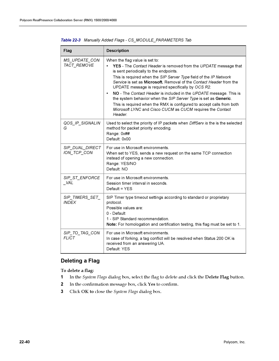 Polycom RMX 1500, DOC2702A manual Deleting a Flag, To delete a flag 