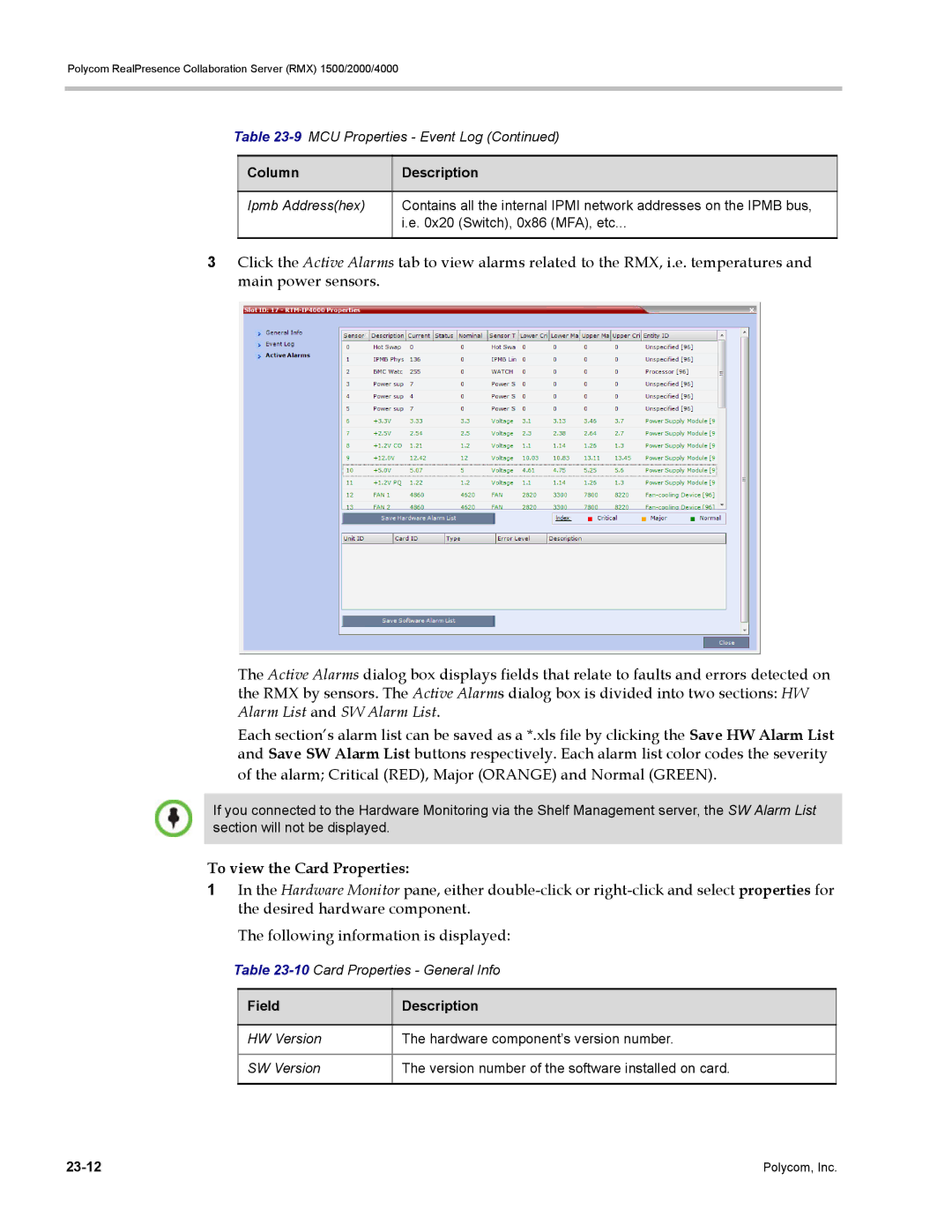 Polycom RMX 1500, DOC2702A manual To view the Card Properties, 10Card Properties General Info 