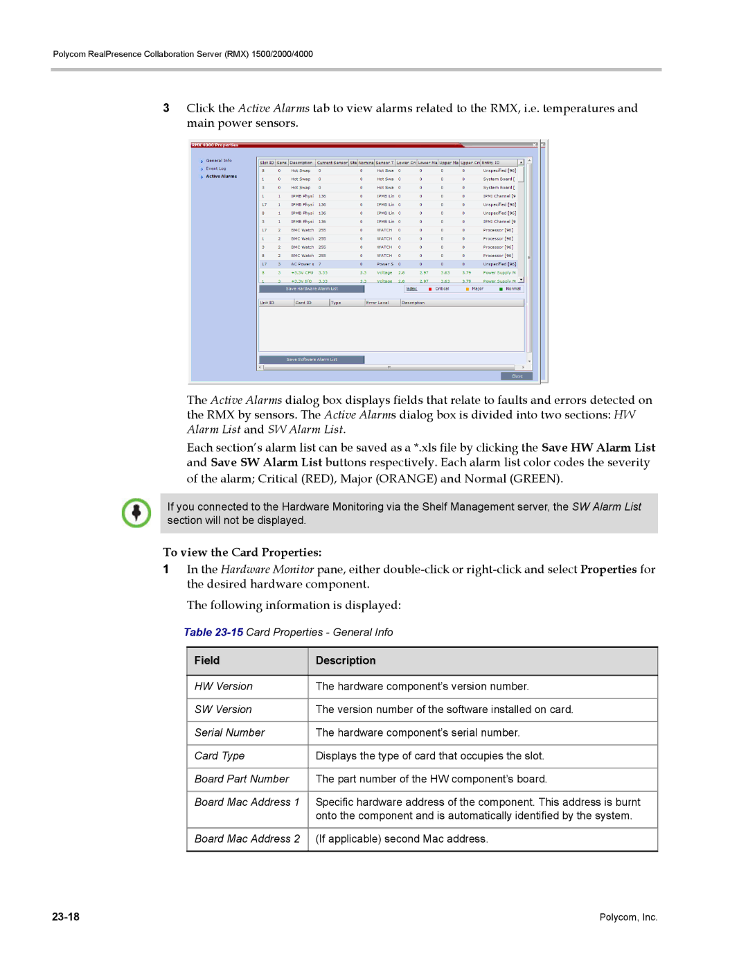 Polycom RMX 1500, DOC2702A manual To view the Card Properties, 15Card Properties General Info 