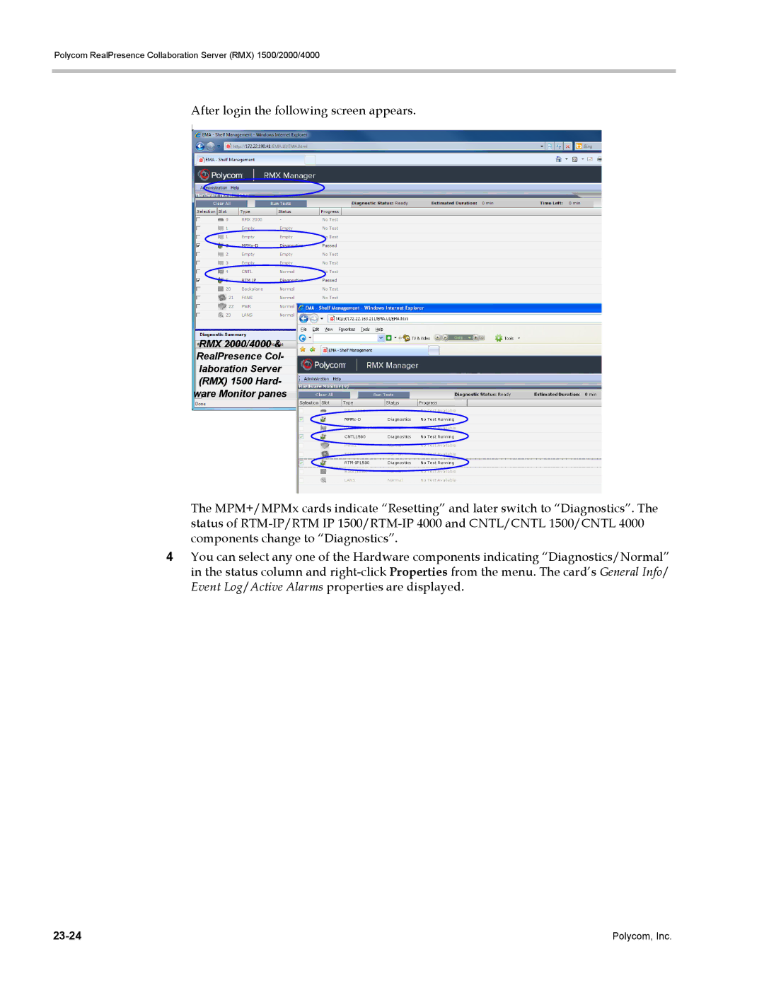 Polycom RMX 1500, DOC2702A manual After login the following screen appears 