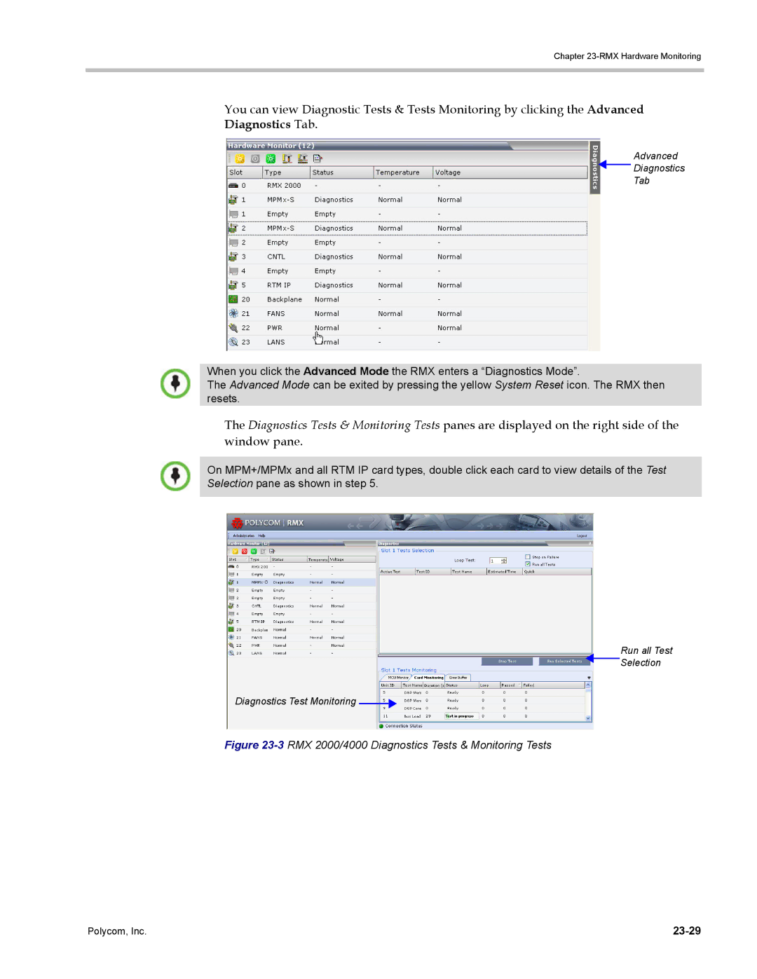 Polycom DOC2702A, RMX 1500 manual 3RMX 2000/4000 Diagnostics Tests & Monitoring Tests, 23-29 