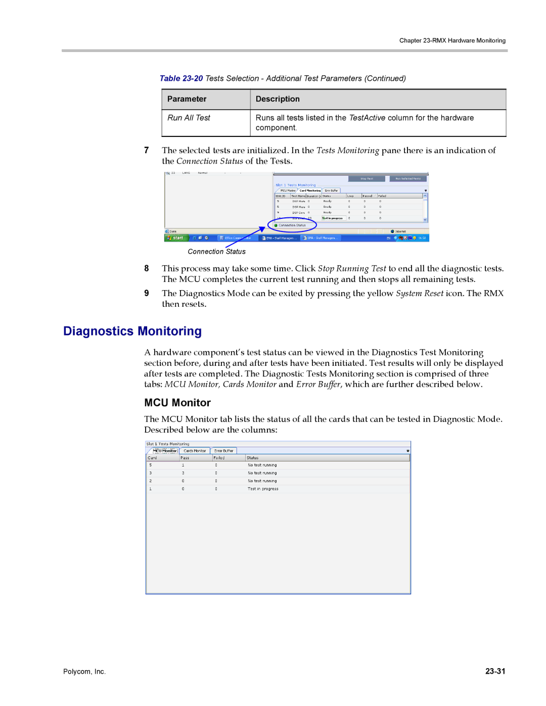 Polycom DOC2702A, RMX 1500 manual Diagnostics Monitoring, MCU Monitor, 23-31 
