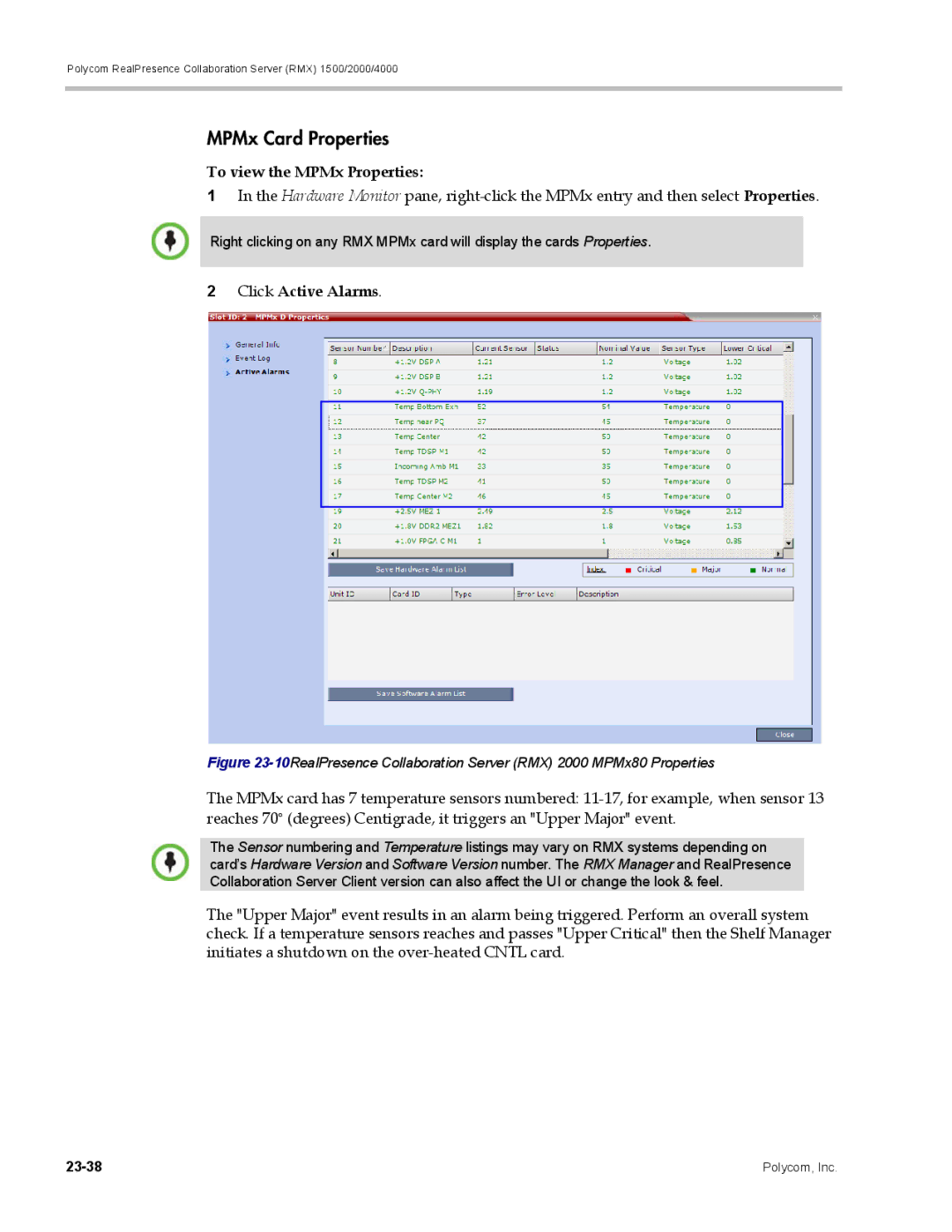 Polycom RMX 1500, DOC2702A manual MPMx Card Properties, To view the MPMx Properties 