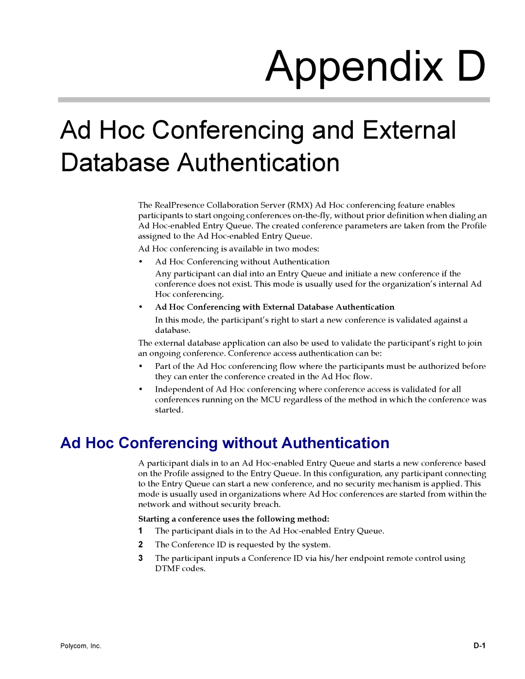 Polycom DOC2702A Ad Hoc Conferencing and External Database Authentication, Ad Hoc Conferencing without Authentication 