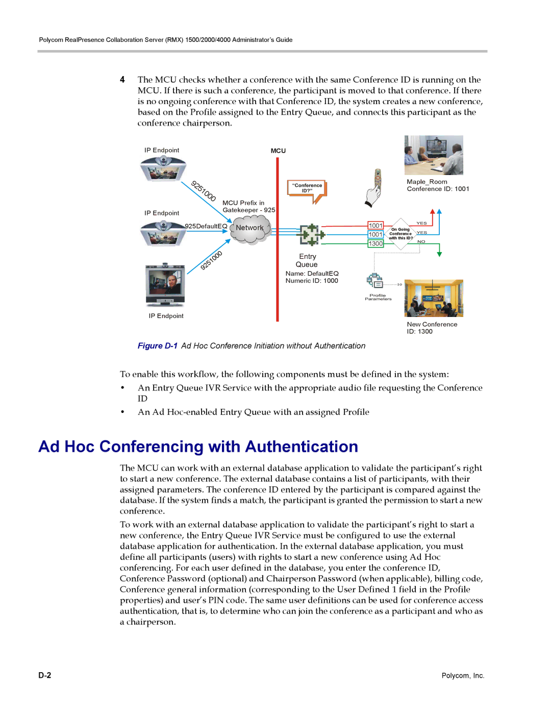 Polycom RMX 1500, DOC2702A manual Ad Hoc Conferencing with Authentication, Mcu 