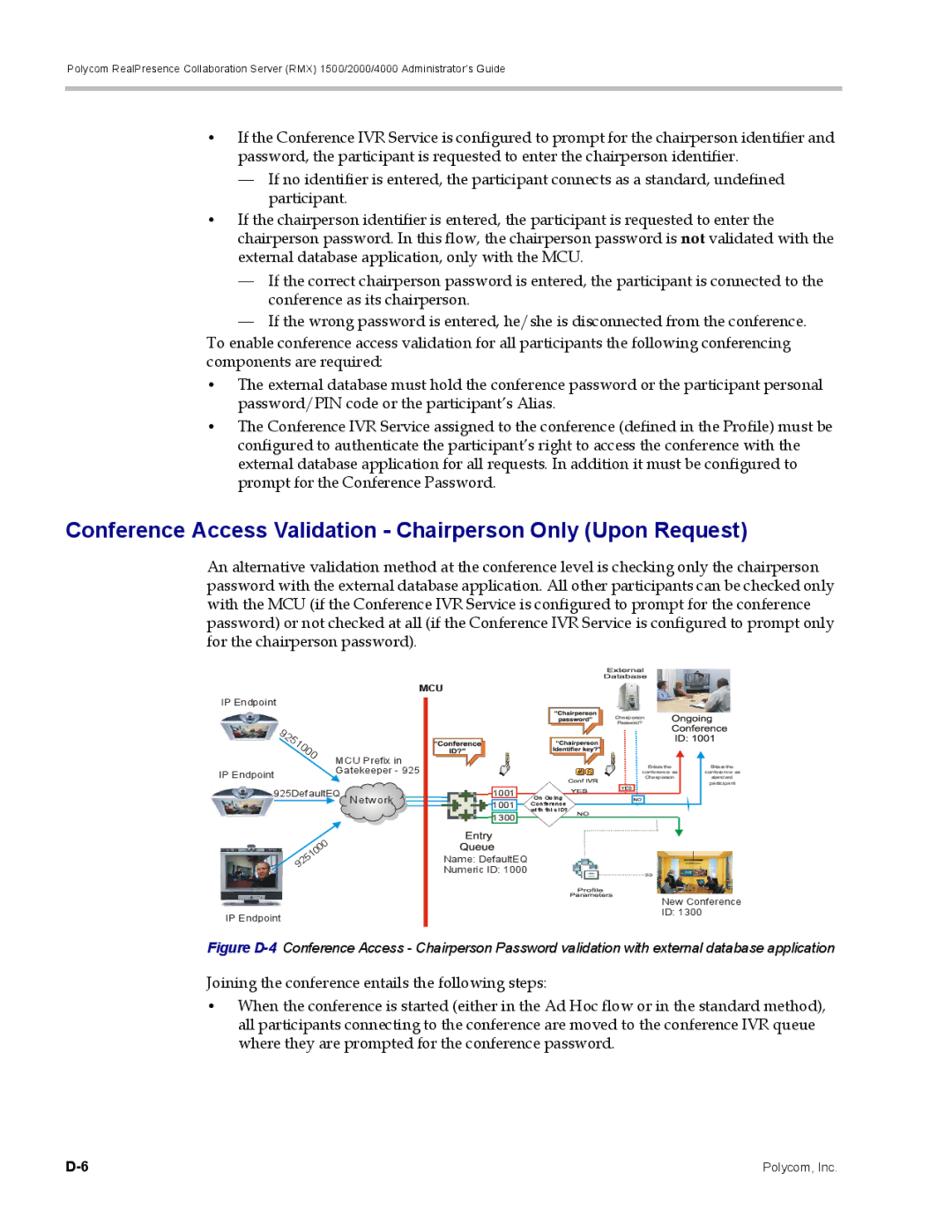 Polycom RMX 1500, DOC2702A manual Conference Access Validation Chairperson Only Upon Request, Mcu 