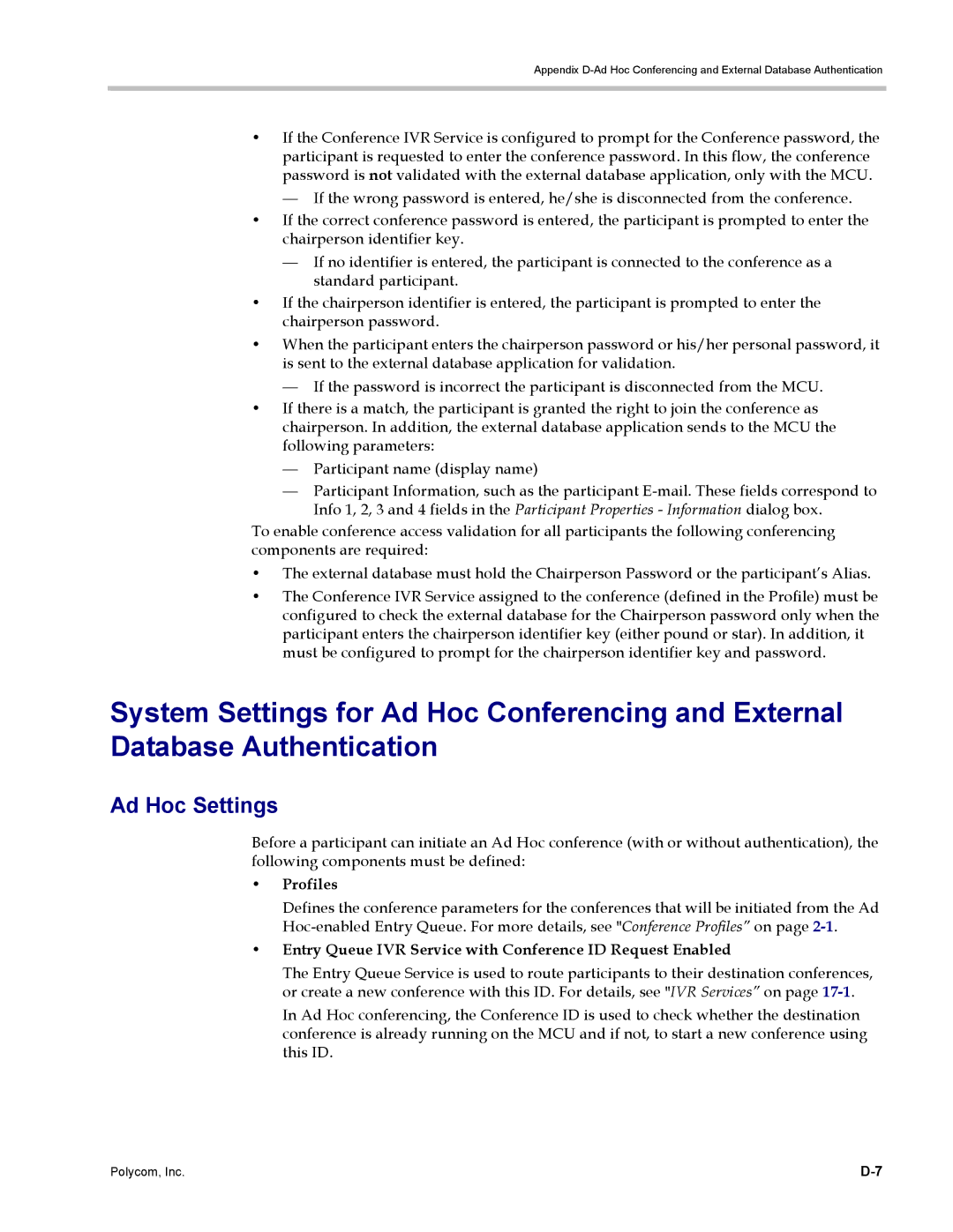 Polycom DOC2702A, RMX 1500 manual Ad Hoc Settings, Profiles, Entry Queue IVR Service with Conference ID Request Enabled 