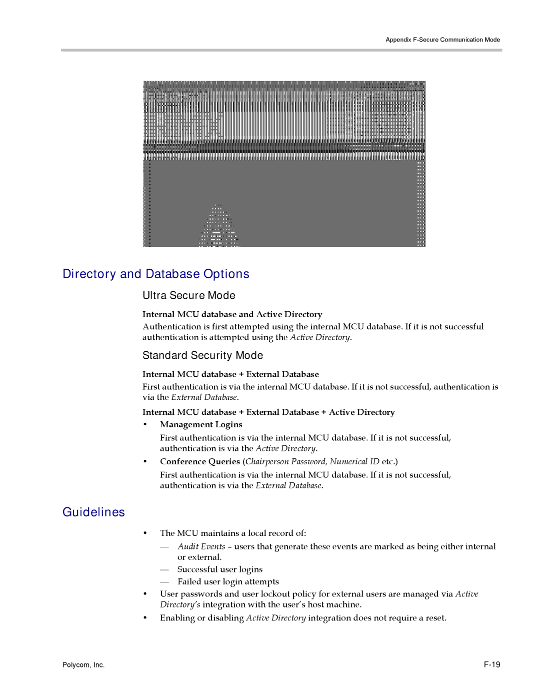 Polycom DOC2702A, RMX 1500 manual Directory and Database Options, Ultra Secure Mode, Standard Security Mode 