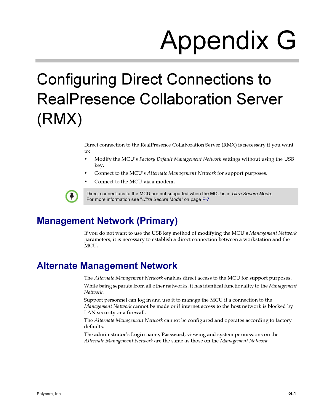 Polycom DOC2702A, RMX 1500 manual Management Network Primary, Alternate Management Network 