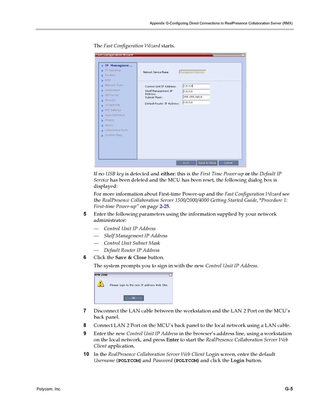 Polycom DOC2702A, RMX 1500 manual Fast Configuration Wizard starts 