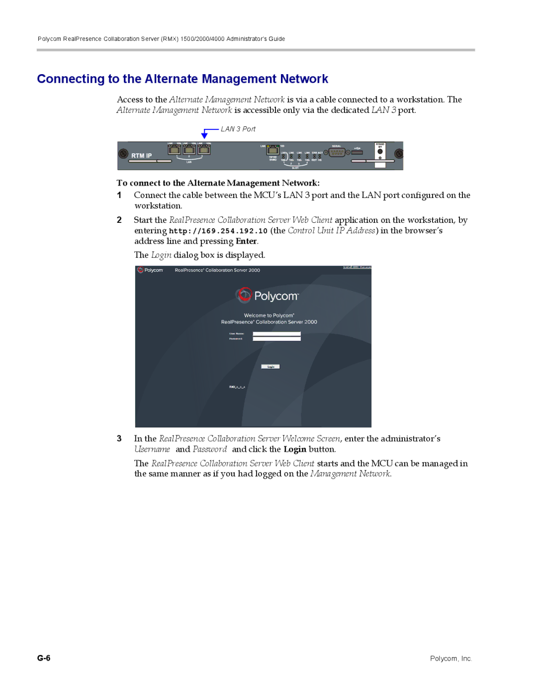 Polycom RMX 1500, DOC2702A Connecting to the Alternate Management Network, To connect to the Alternate Management Network 