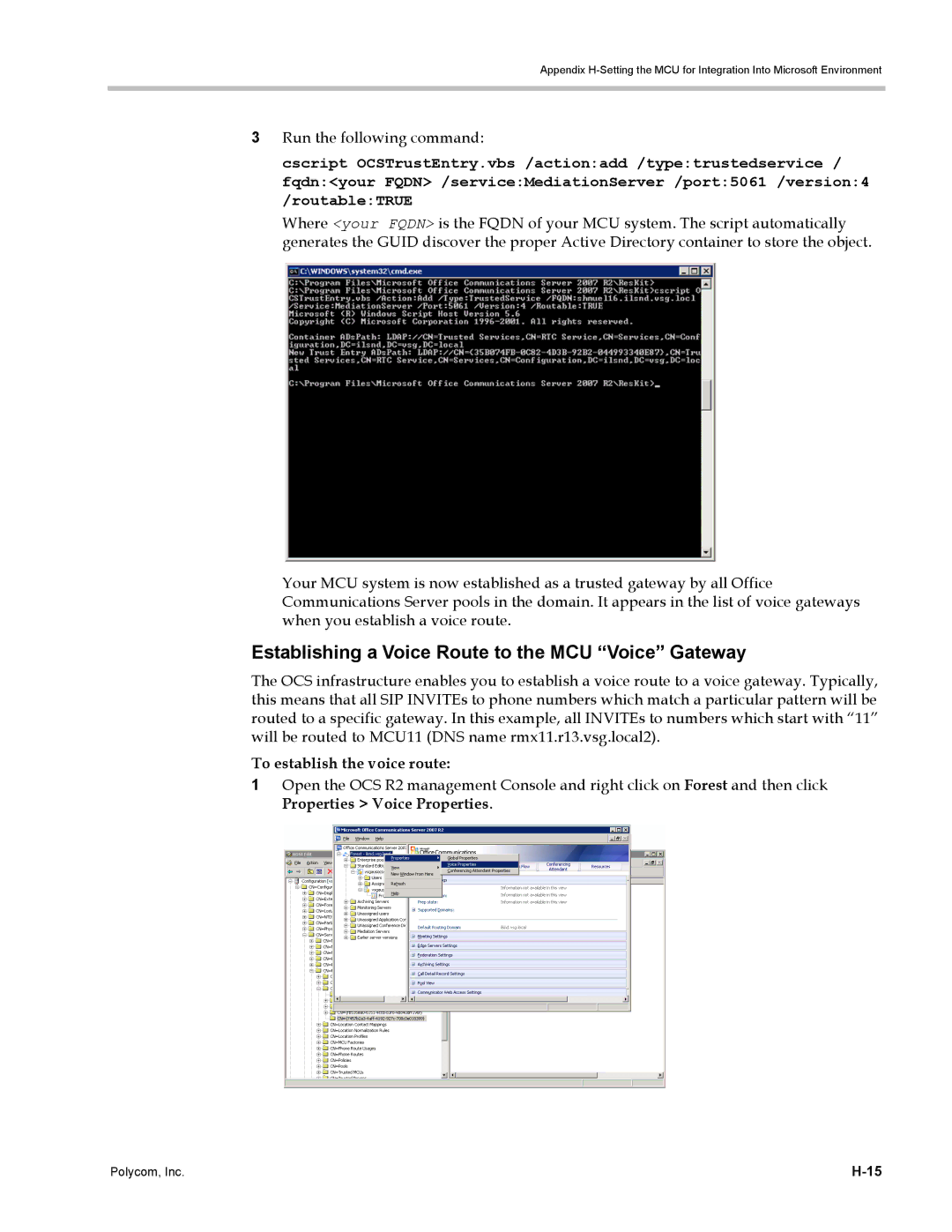 Polycom DOC2702A, RMX 1500 manual Establishing a Voice Route to the MCU Voice Gateway, Run the following command 