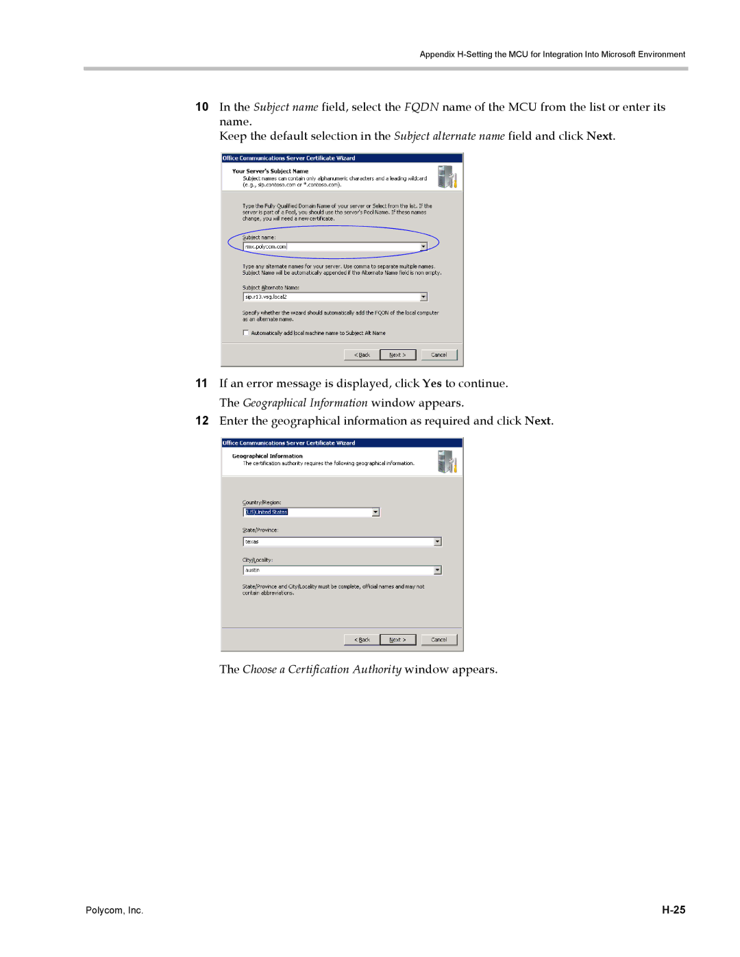 Polycom DOC2702A, RMX 1500 manual Choose a Certification Authority window appears 