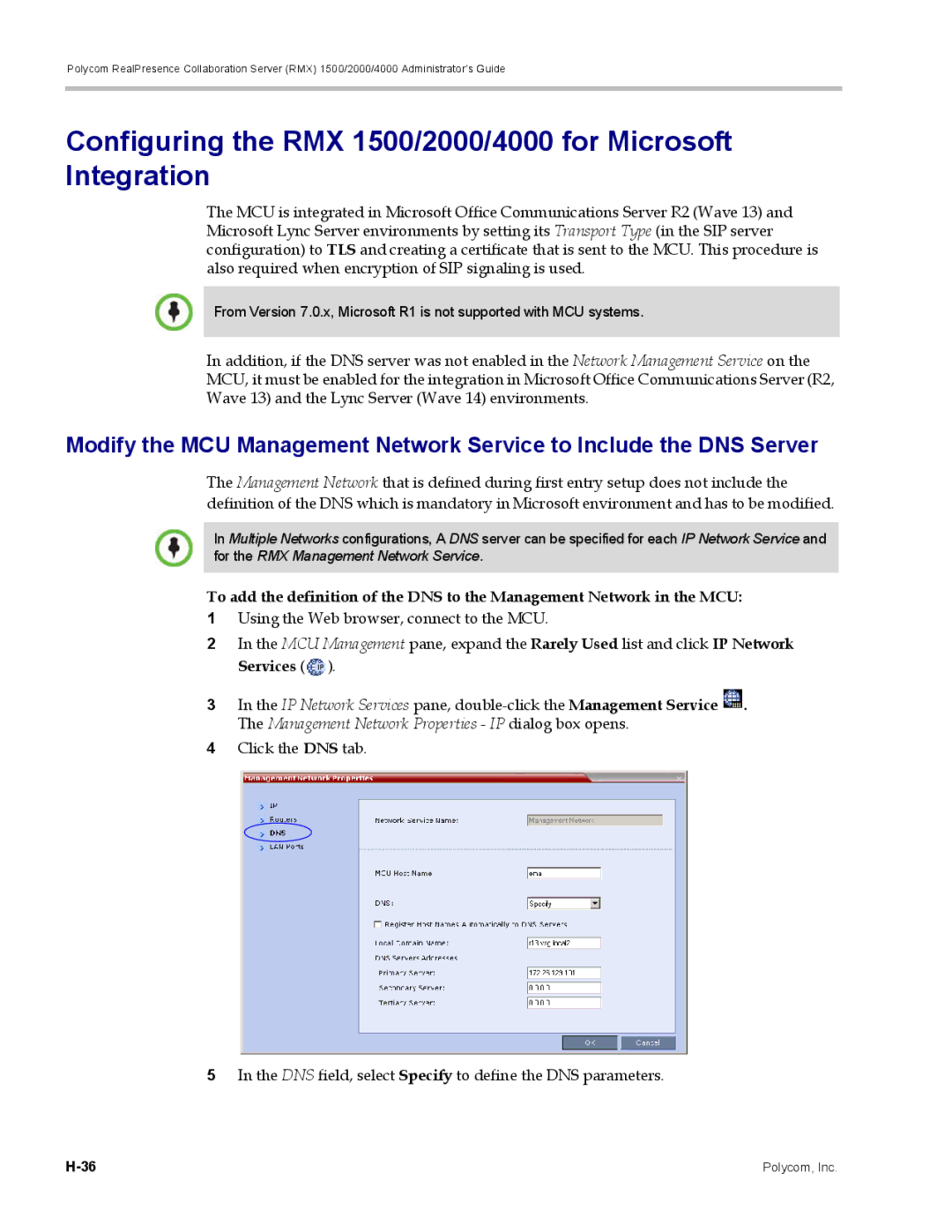 Polycom DOC2702A manual Configuring the RMX 1500/2000/4000 for Microsoft Integration 