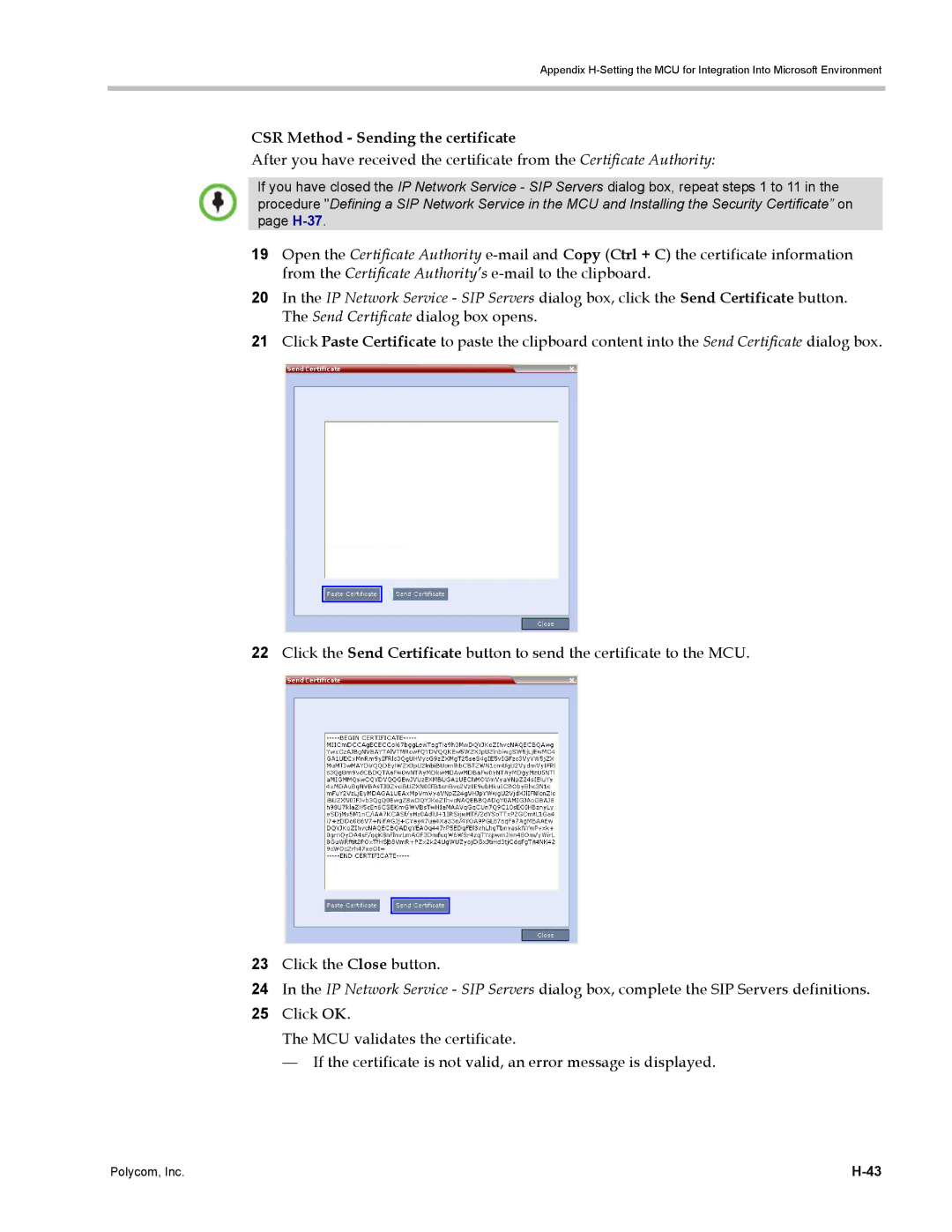 Polycom DOC2702A, RMX 1500 manual CSR Method Sending the certificate 