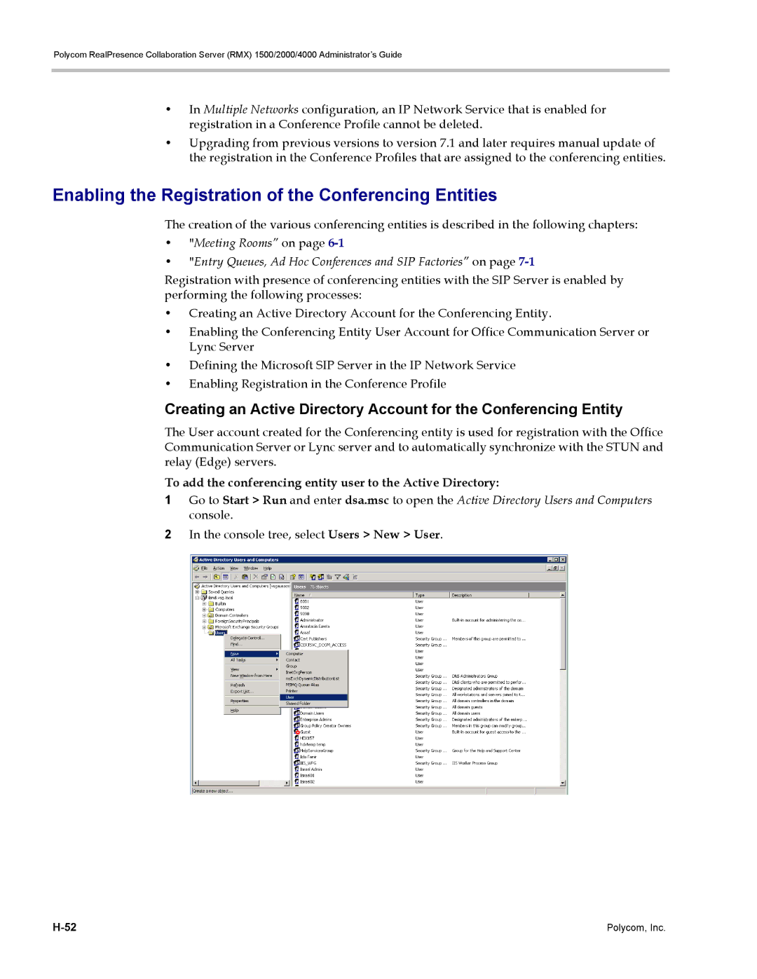 Polycom RMX 1500, DOC2702A manual Enabling the Registration of the Conferencing Entities 