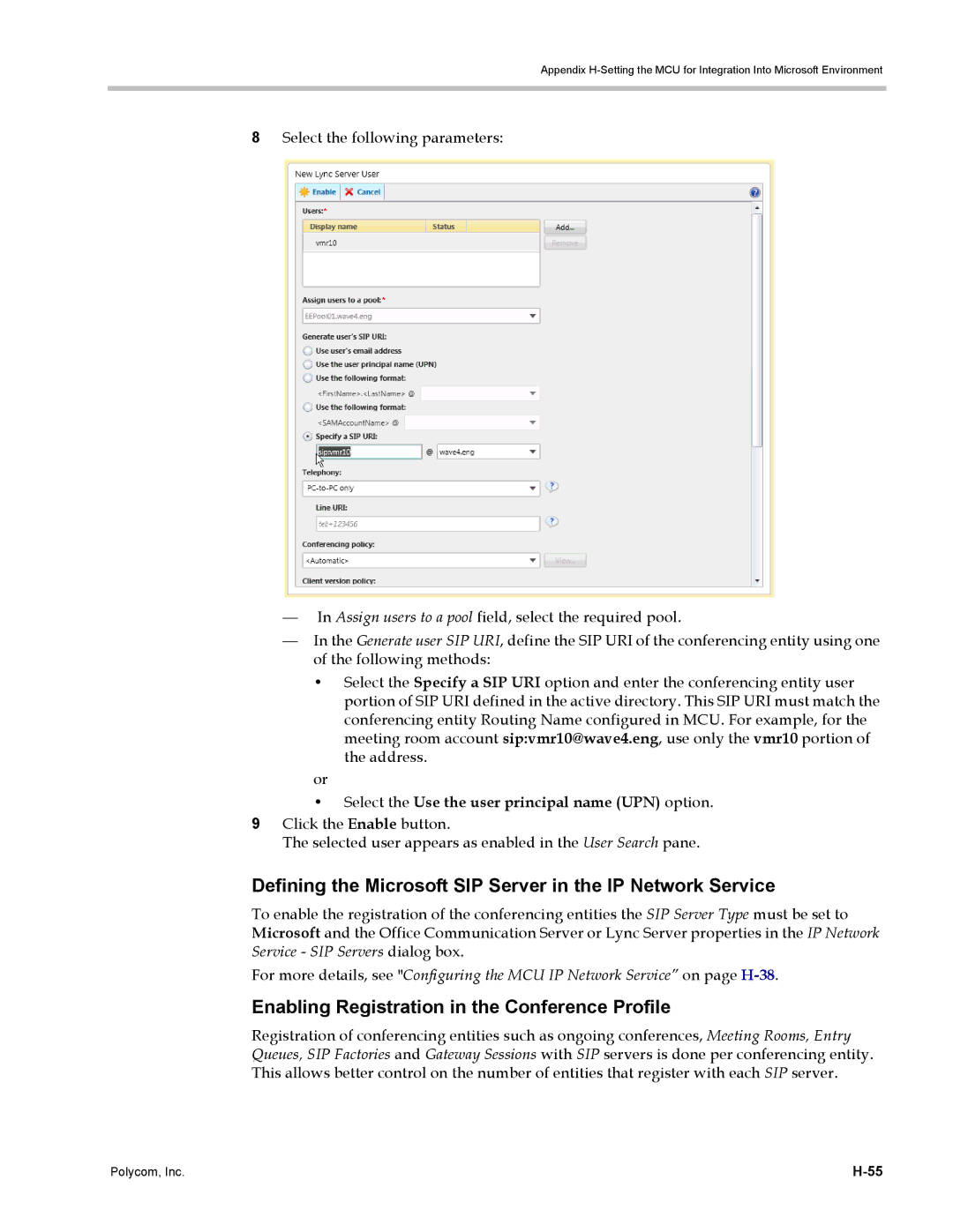 Polycom DOC2702A, RMX 1500 manual Defining the Microsoft SIP Server in the IP Network Service 