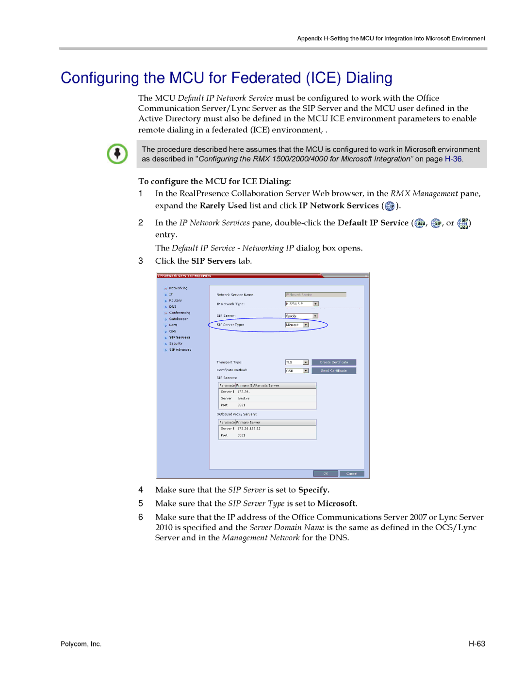 Polycom DOC2702A, RMX 1500 manual Configuring the MCU for Federated ICE Dialing, To configure the MCU for ICE Dialing 