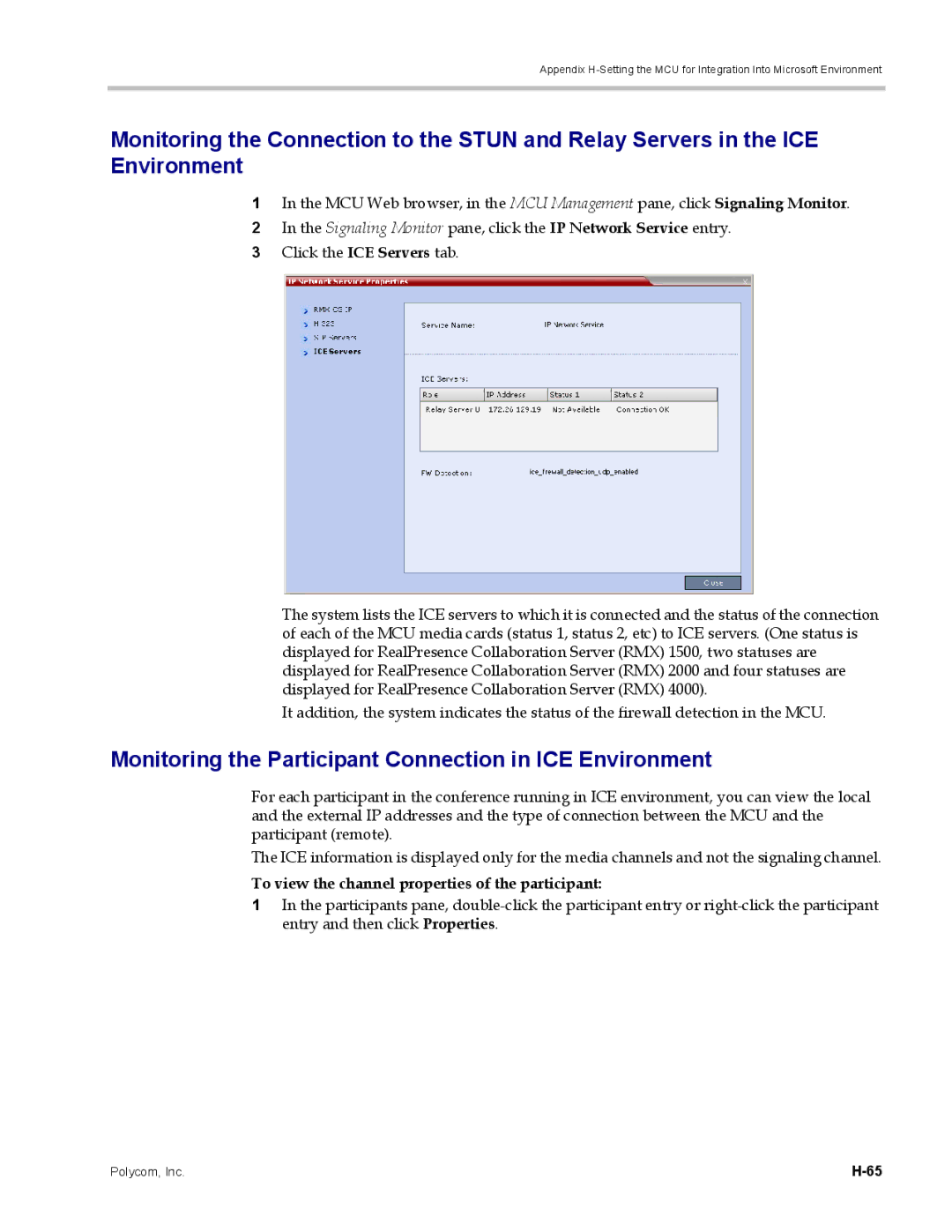 Polycom DOC2702A, RMX 1500 manual Monitoring the Participant Connection in ICE Environment 