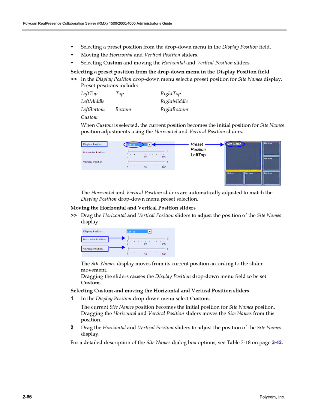 Polycom RMX 1500, DOC2702A manual Moving the Horizontal and Vertical Position sliders 