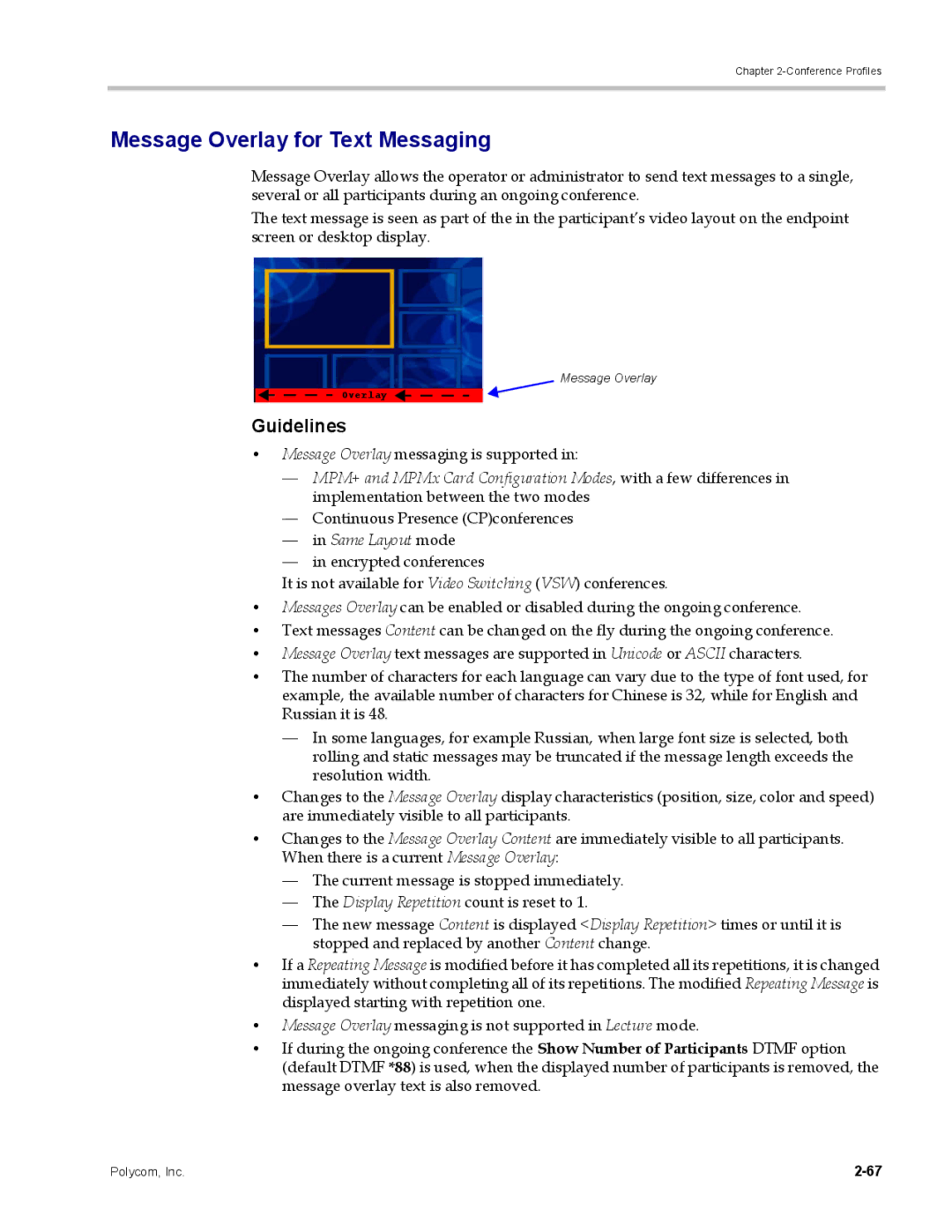 Polycom DOC2702A, RMX 1500 manual Message Overlay for Text Messaging, Same Layout mode 