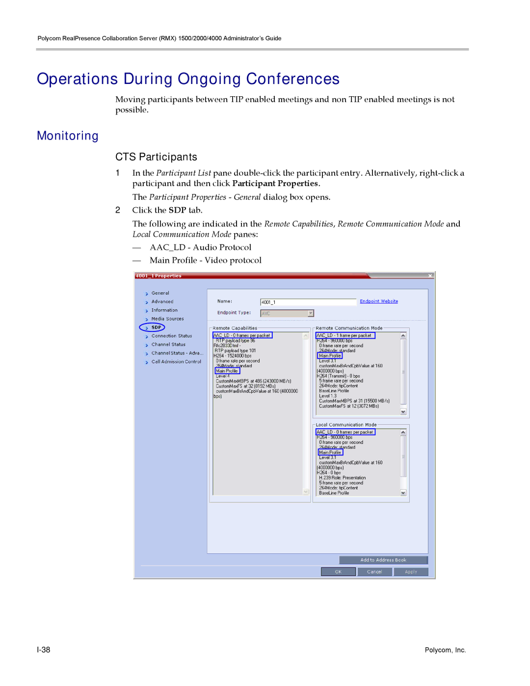 Polycom RMX 1500, DOC2702A manual Operations During Ongoing Conferences, Monitoring, CTS Participants 