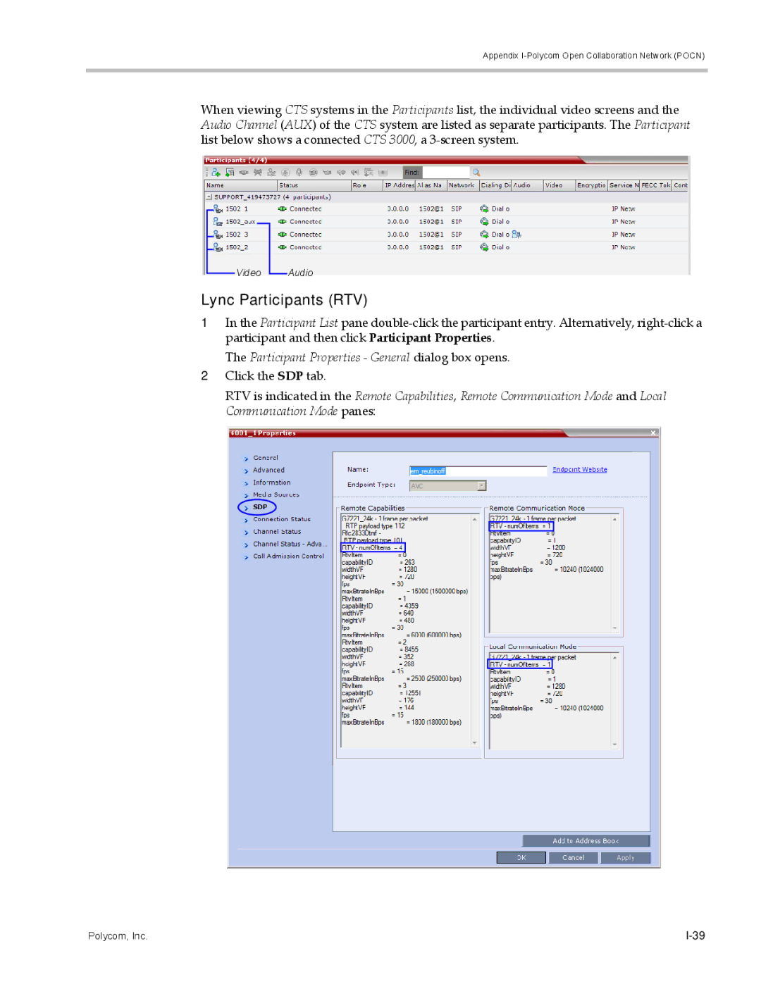 Polycom DOC2702A, RMX 1500 manual Lync Participants RTV 