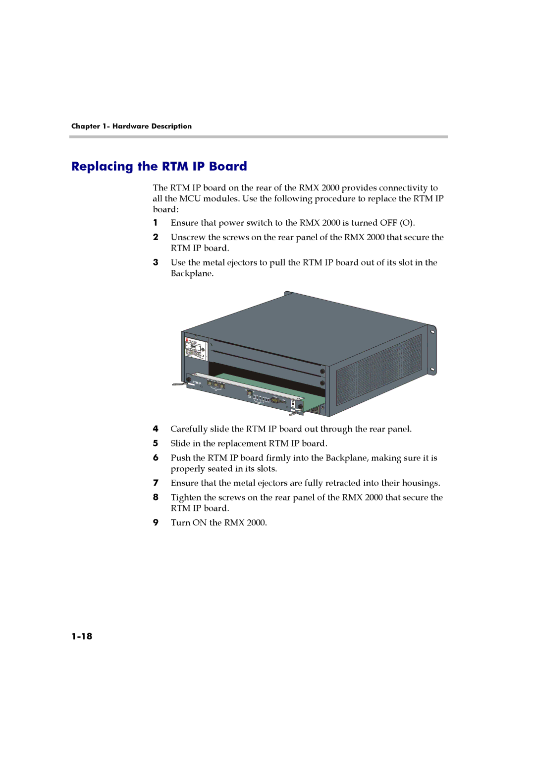 Polycom RMX 2000 manual Replacing the RTM IP Board 