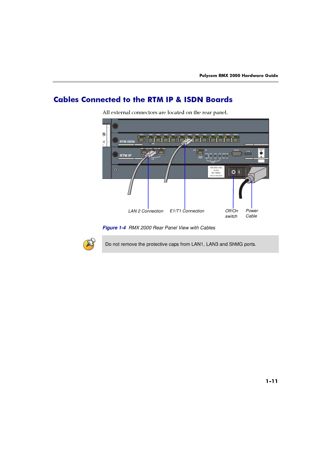 Polycom RMX 2000 manual Cables Connected to the RTM IP & Isdn Boards, All external connectors are located on the rear panel 