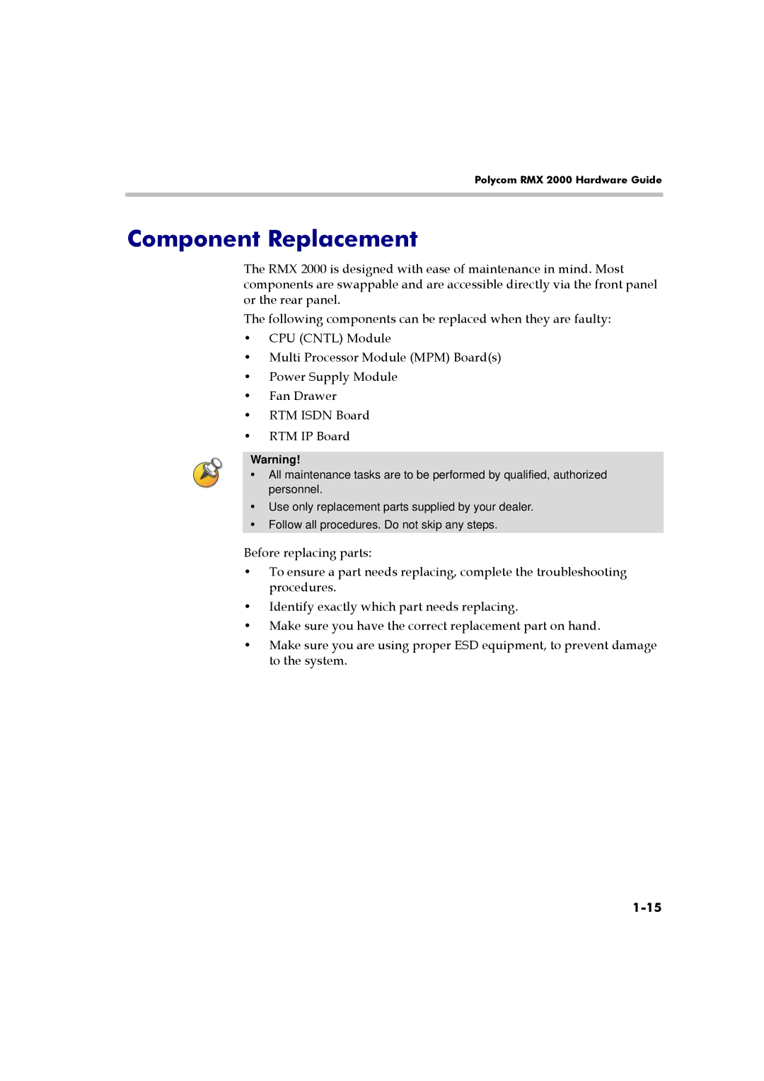 Polycom RMX 2000 manual Component Replacement 