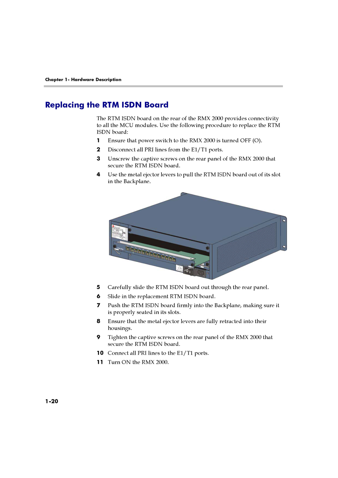 Polycom RMX 2000 manual Replacing the RTM Isdn Board 