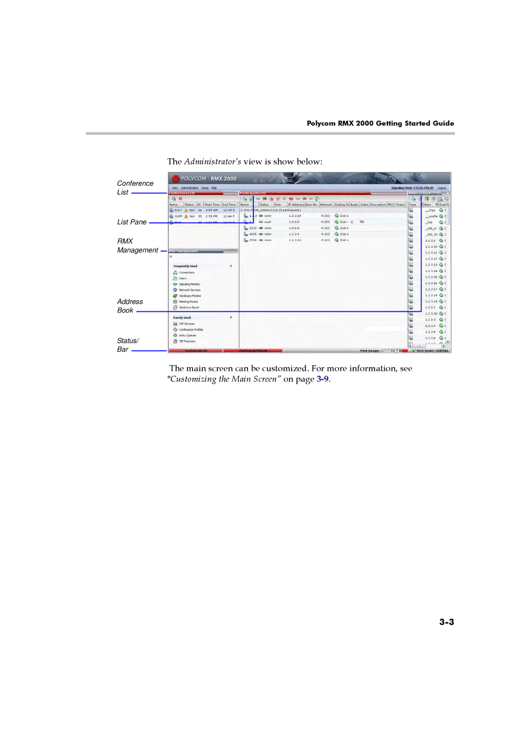 Polycom RMX 2000 manual Administrator’s view is show below 