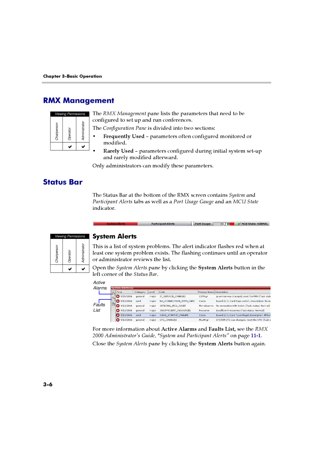 Polycom RMX 2000 manual RMX Management, Status Bar, System Alerts 