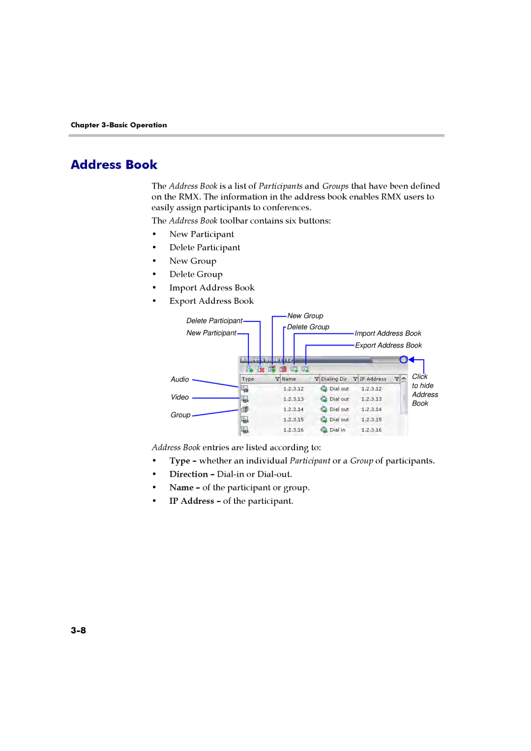 Polycom RMX 2000 manual Address Book 