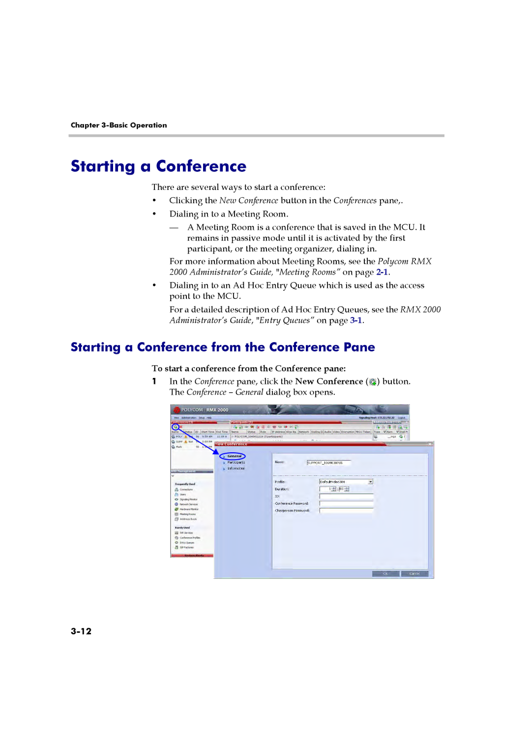 Polycom RMX 2000 manual Starting a Conference from the Conference Pane, To start a conference from the Conference pane 