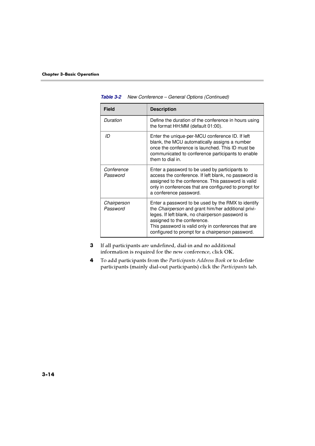 Polycom RMX 2000 manual Field Description 