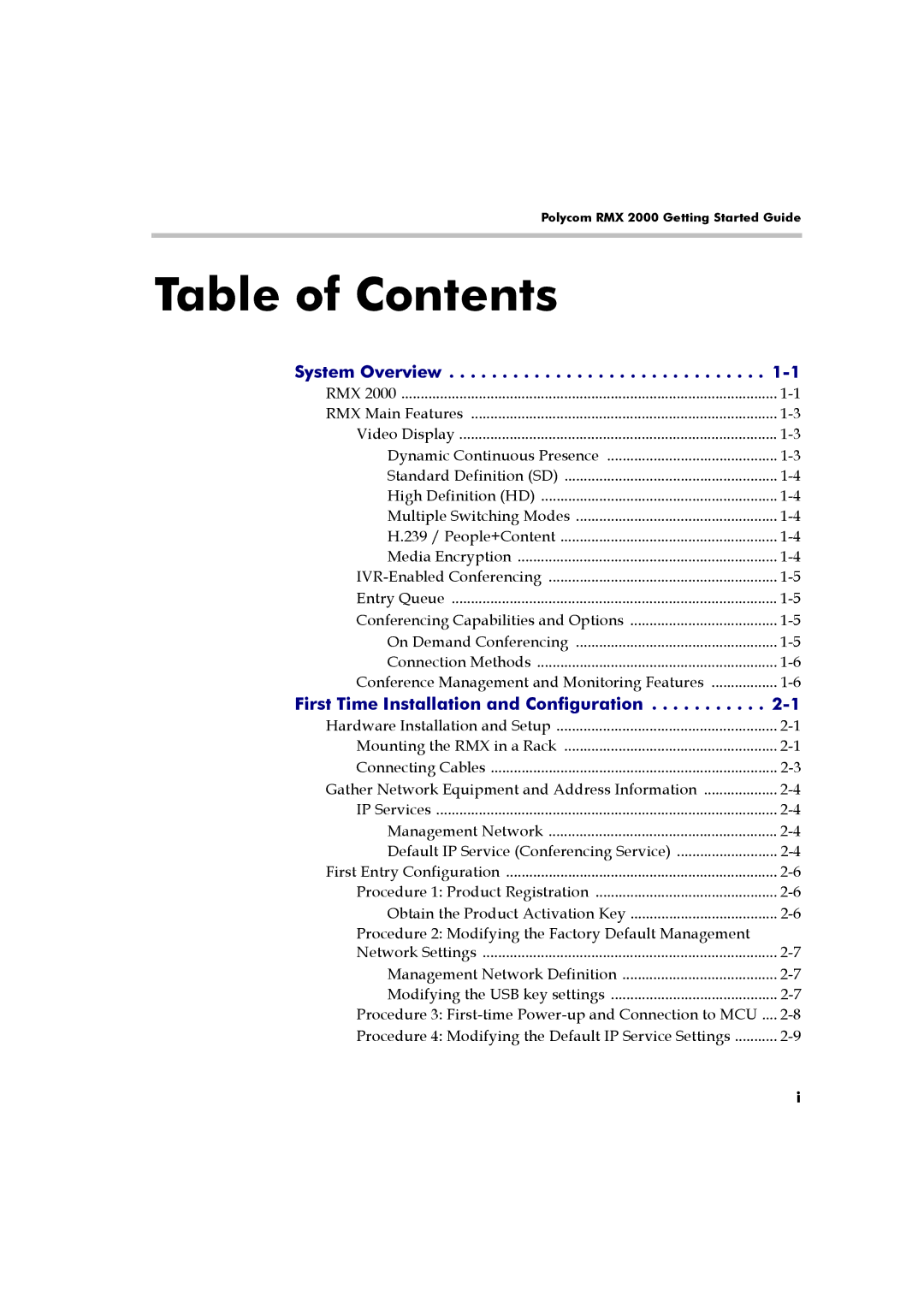 Polycom RMX 2000 manual Table of Contents 