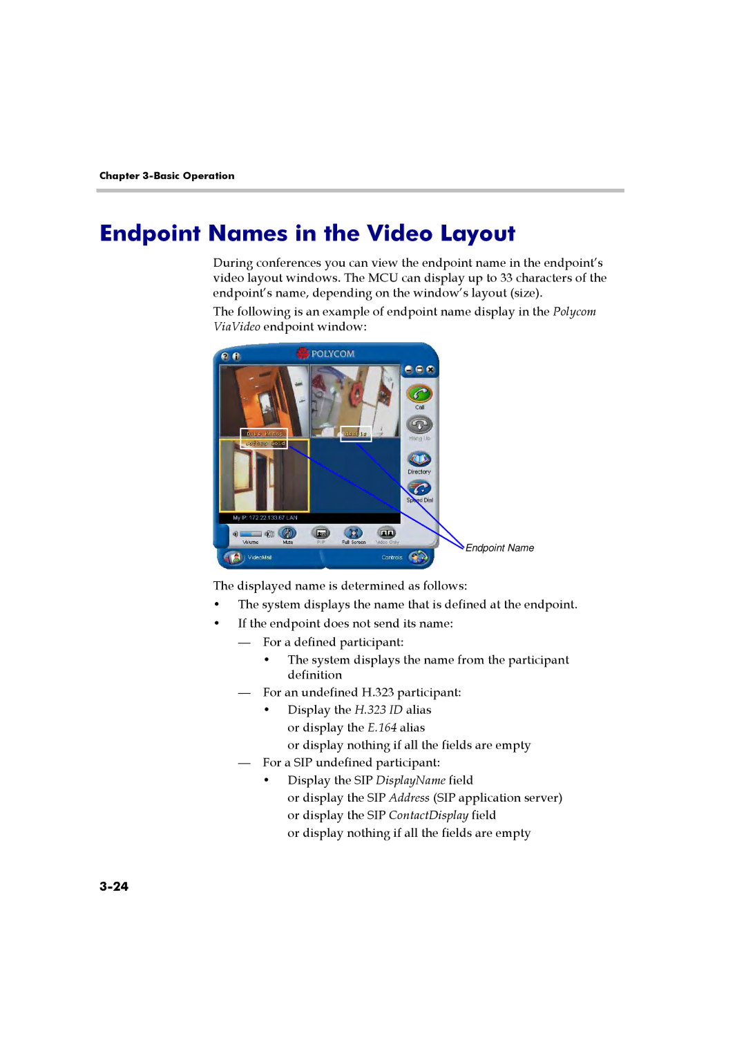 Polycom RMX 2000 manual Endpoint Names in the Video Layout 