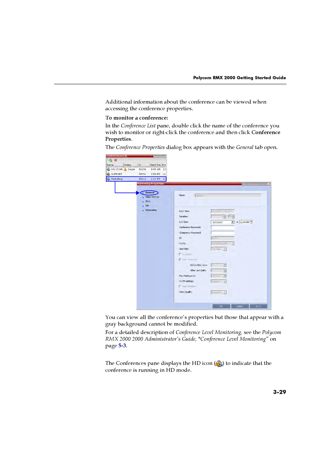 Polycom RMX 2000 manual To monitor a conference 